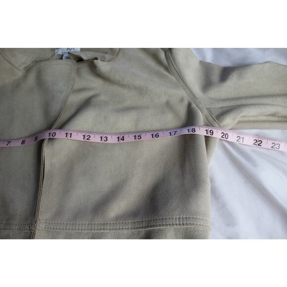 Magaschoni Faux Suede Belted Trench Coat Taupe Zip Pockets Size S - Picture 10 of 11